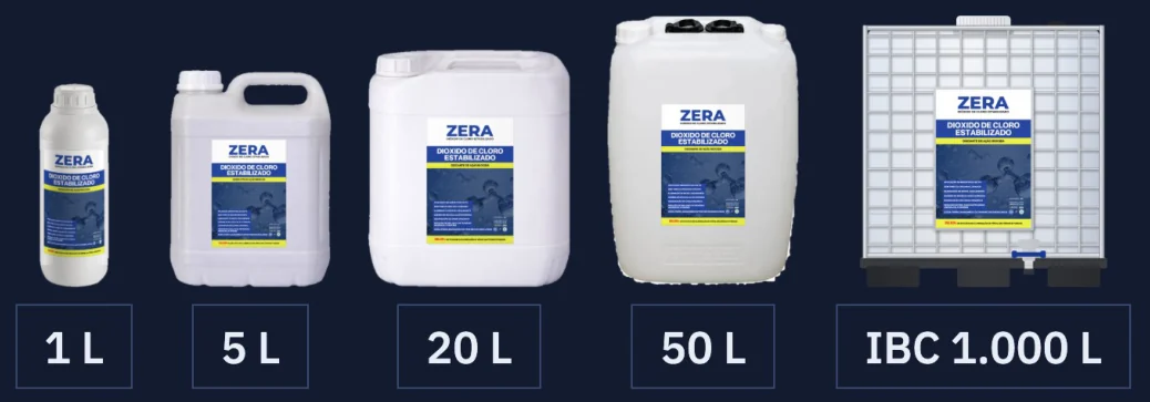 Embalagens de produto pronto: 1 L, 5 L, 20 L, 50 L e IBC 1.000 L